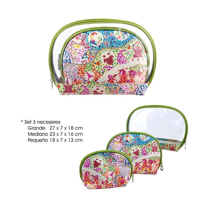 JAVIER - Set de 3 Neceseres de Diferentes Tamaños con Cierre de Cremallera, Colección Gaudí, Modelo Trencadis