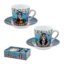 JAVIER Catrinas - Juego de 2 Tazas para Café con Platos en Caja de Regalo