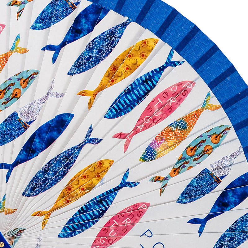 JAVIER Sardinas  - Abanico de 23 cm con Varillas de Madera Estampada y Tela. Portugal