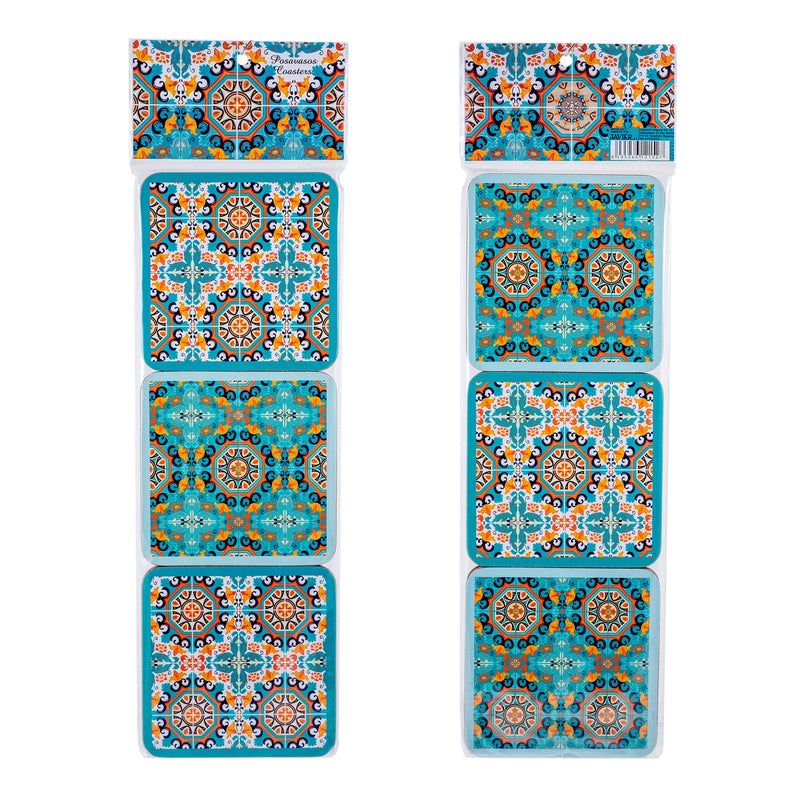 JAVIER Azulejos - Set de 6 Posavasos Cuadrados en Madera y Corcho. Verde