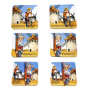 JAVIER Quijote - Set de 6 Posavasos Cuadrados en Madera y Corcho