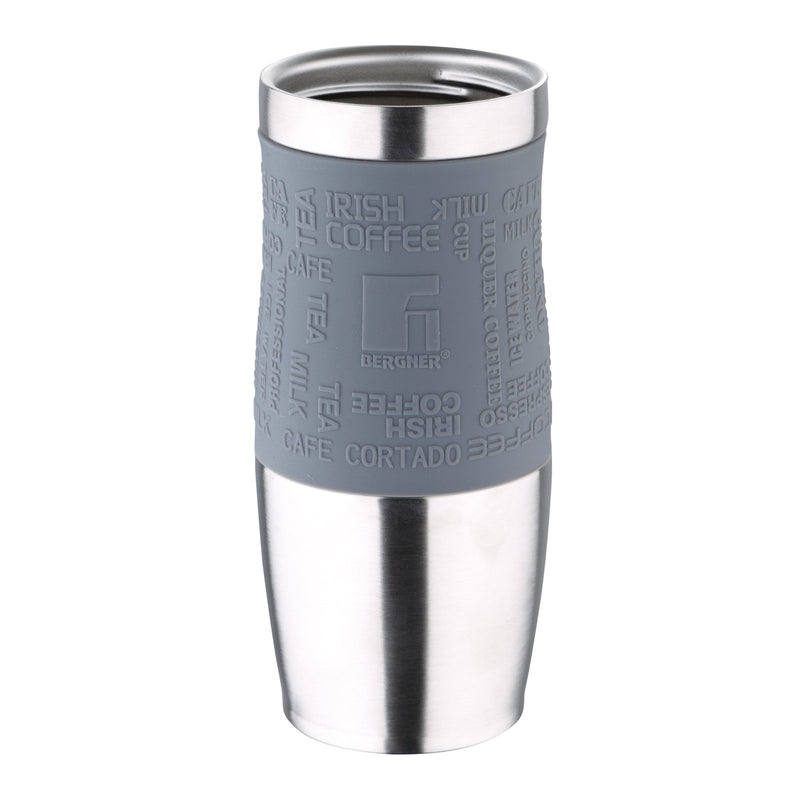BERGNER - Taza de Viaje Térmica 400 ml en Acero Inoxidable y Silicona. Gris