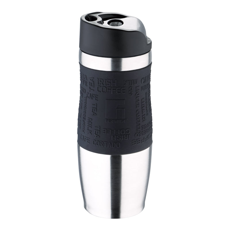 BERGNER - Taza de Viaje Térmica 400 ml en Acero Inoxidable y Silicona. Negro