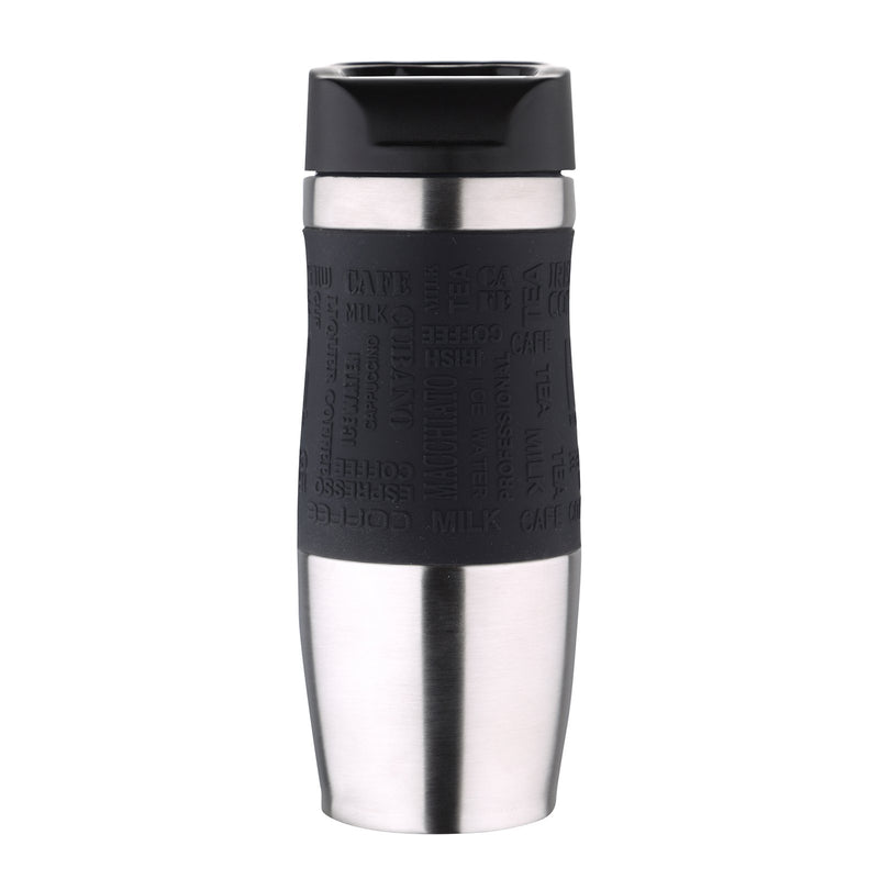 BERGNER - Taza de Viaje Térmica 400 ml en Acero Inoxidable y Silicona. Negro