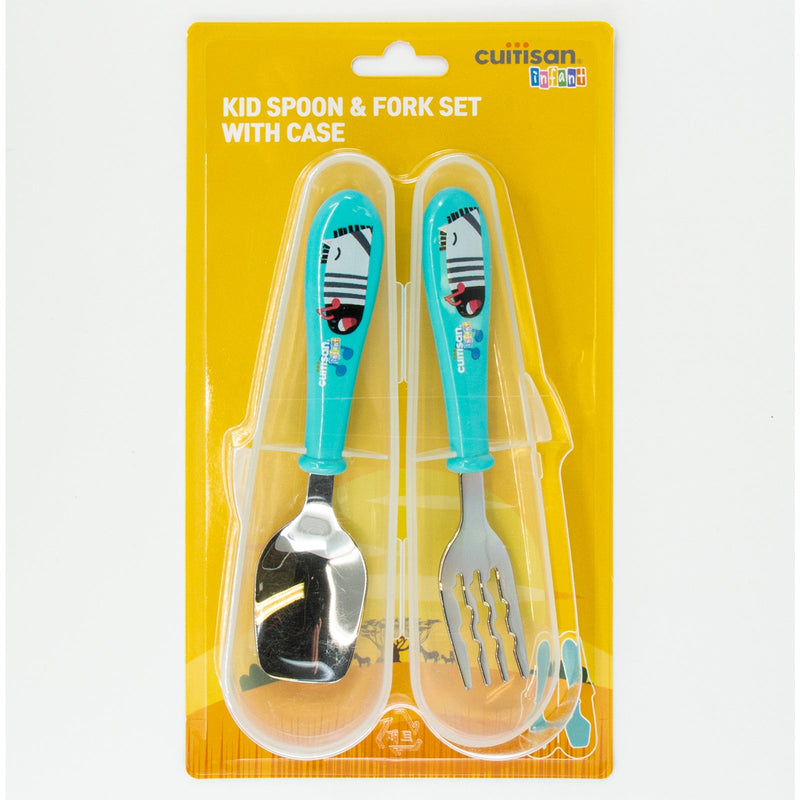 Cuitisan Baby - Cubiertos Infantiles de Acero Inoxidable en Estuche. Color Azul 18 cm