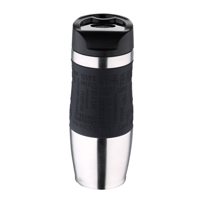 BERGNER - Taza de Viaje Térmica 400 ml en Acero Inoxidable y Silicona. Negro