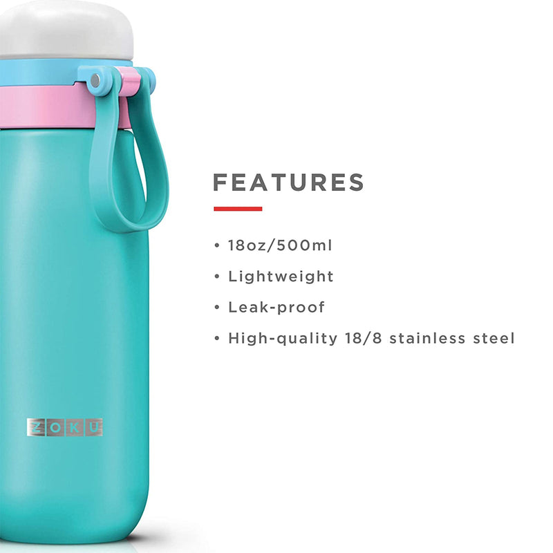 ZOKU Ultralight - Botella de Agua Reutilizable 0.5L en Acero Inoxidable. Turquesa