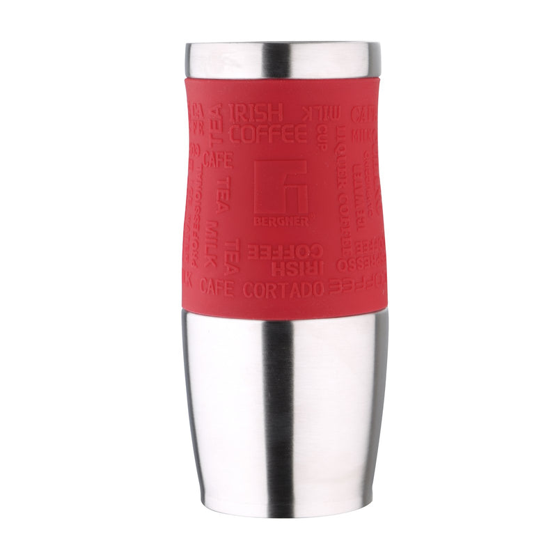 BERGNER - Taza de Viaje Térmica 400 ml en Acero Inoxidable y Silicona. Rojo