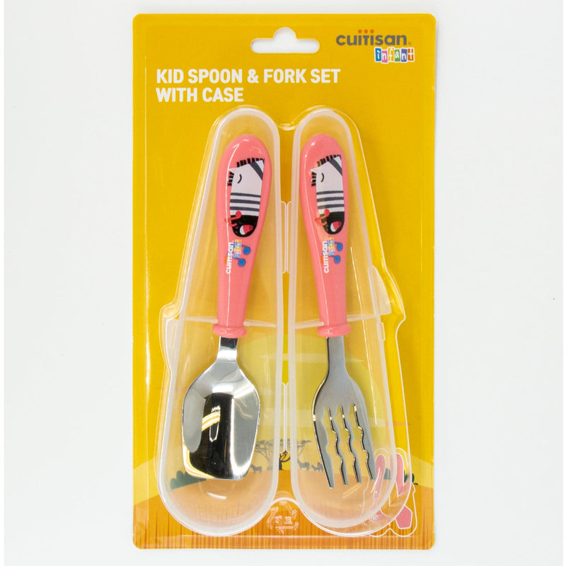 Cuitisan Baby - Cubiertos Infantiles de Acero Inoxidable en Estuche. Color Rosa 18 cm