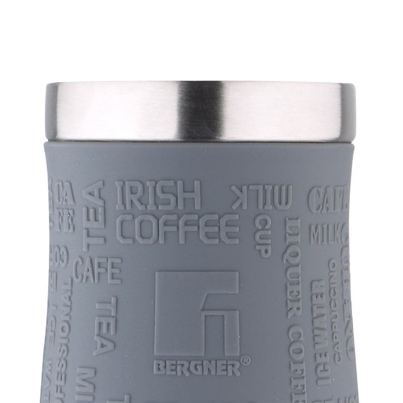 BERGNER - Taza de Viaje Térmica 400 ml en Acero Inoxidable y Silicona. Gris