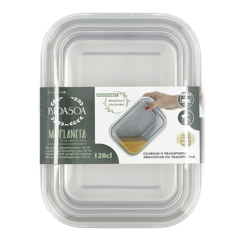 BIDASOA Mi Planeta - Recipiente Rectangular 1.2L Acero Inoxidable. Apto Horno