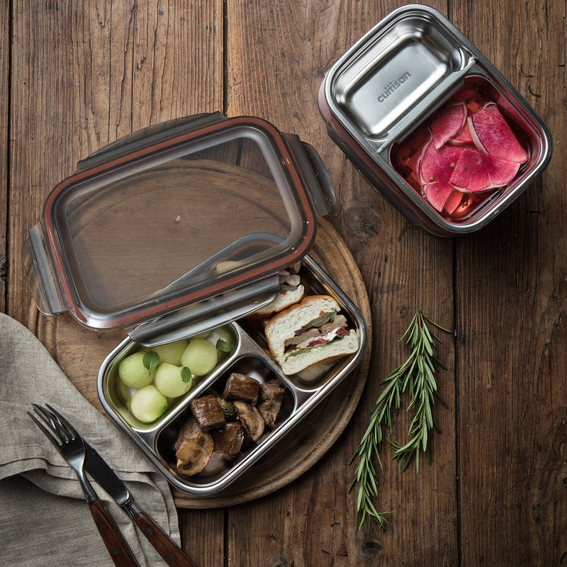 Cuitisan TO GO - Recipiente Rectangular Compartimentado 0.7L en Cromosteel. Apto Microondas