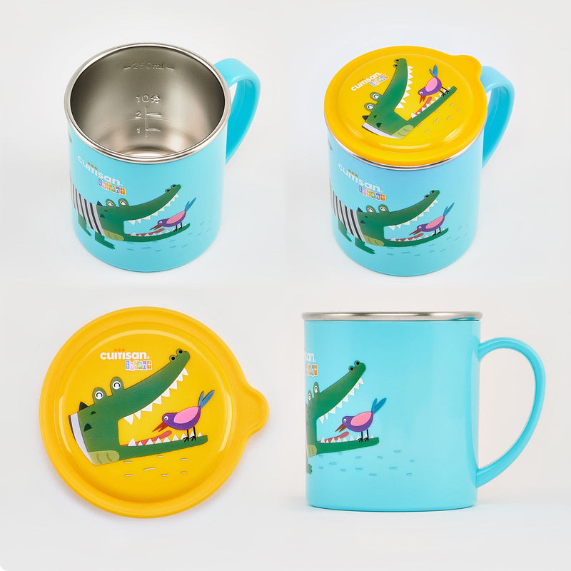 Cuitisan Baby - Taza Infantil en Acero Inoxidable con Tapa. Apto Microondas, 0.4L
