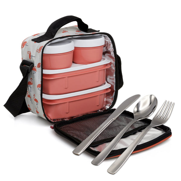 TATAY Kit Bolsa Térmica Porta Alimentos Urban Food y Cubiertos Niquel-Free, Flamingo