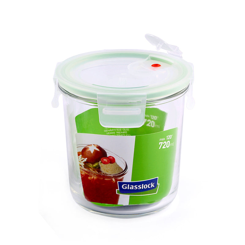 Glasslock AIR Recipiente Redondo Alto de 720ml con Cierre Hermético y Válvula