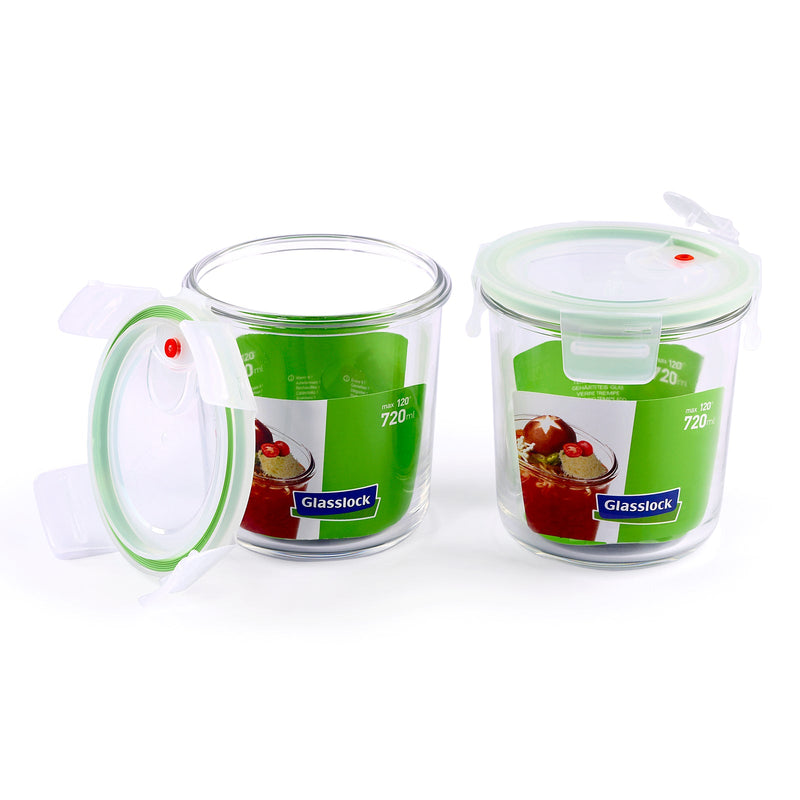 Glasslock AIR Recipiente Redondo Alto de 720ml con Cierre Hermético y Válvula