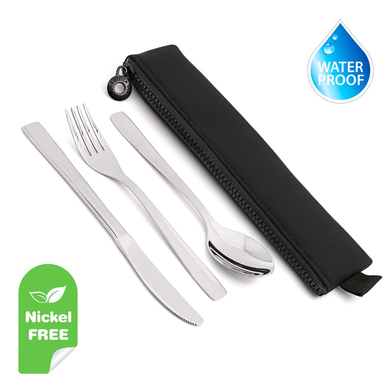 COMAS Basic - Juego de 3 Cubiertos Niquel Free Acero 18/0 con Funda de Neopreno