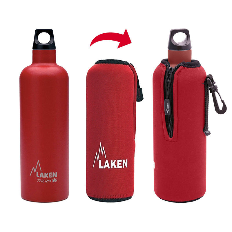 LAKEN - Funda de Neopreno para Botellas de 0.75L con Mosquetón y Trabilla. Azul