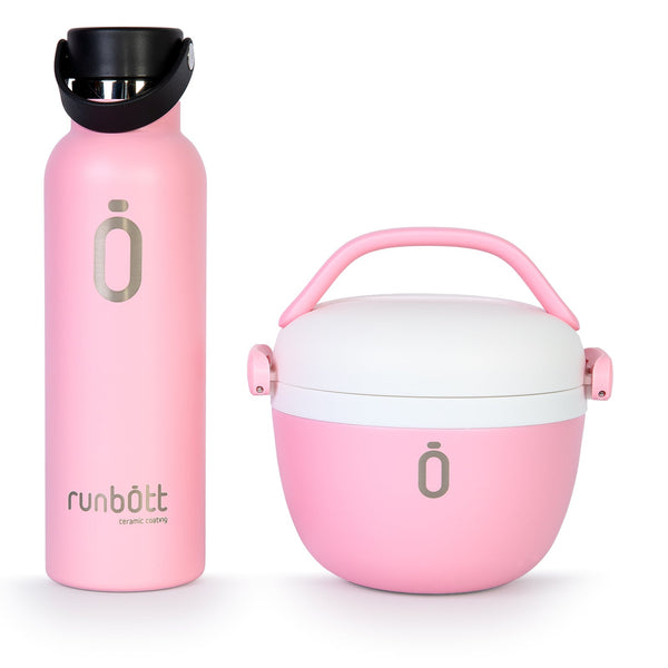 RUNBOTT Lunch Plus - Kit Termo Porta Alimentos y Botella Térmica Sport. Rosa