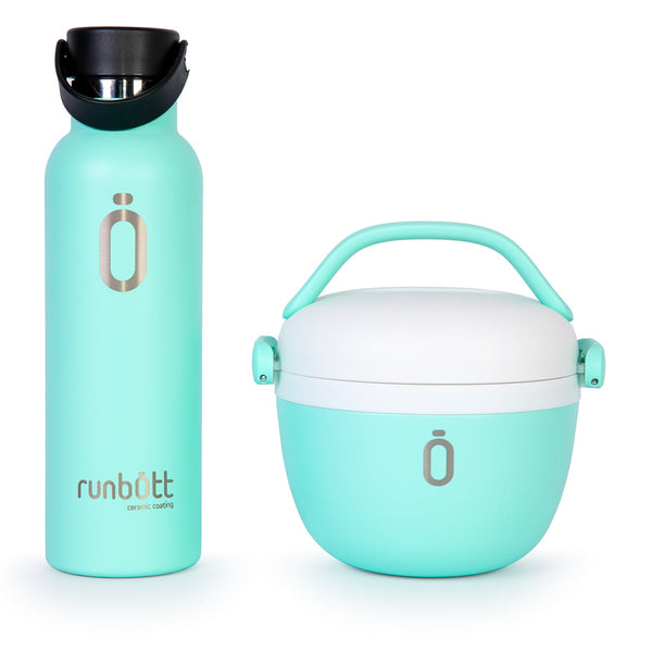 RUNBOTT Lunch Plus - Kit Termo Porta Alimentos y Botella Térmica Sport. Menta