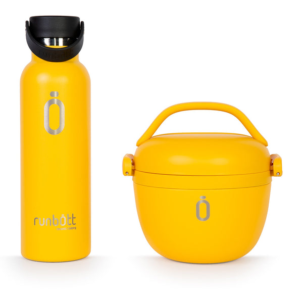 RUNBOTT Lunch Plus - Kit Termo Porta Alimentos y Botella Térmica Sport. Mostaza