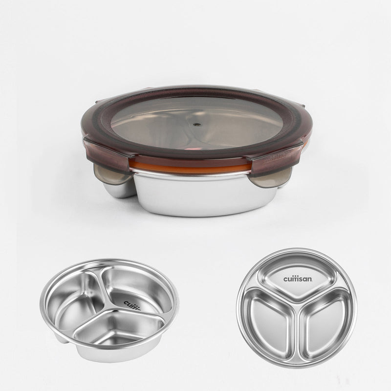 Cuitisan TO GO - Recipiente Redondo Compartimentado 0.28L en Cromosteel. Apto Microondas