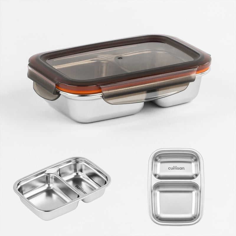Cuitisan TO GO - Recipiente Rectangular Compartimentado 0.22L en Cromosteel. Apto Microondas
