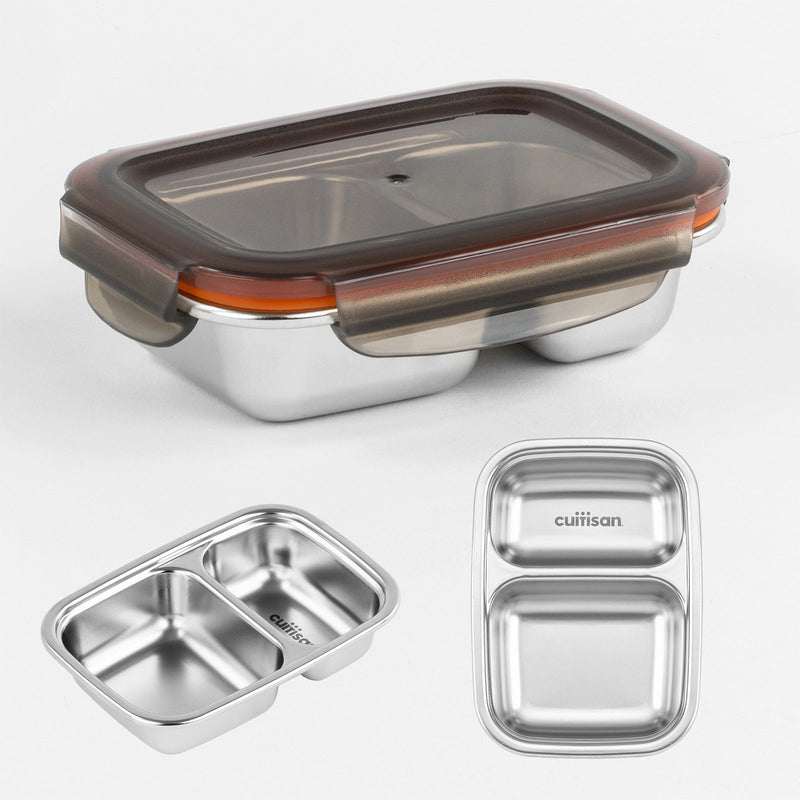 Cuitisan TO GO - Recipiente Rectangular Compartimentado 0.37L en Cromosteel. Apto Microondas