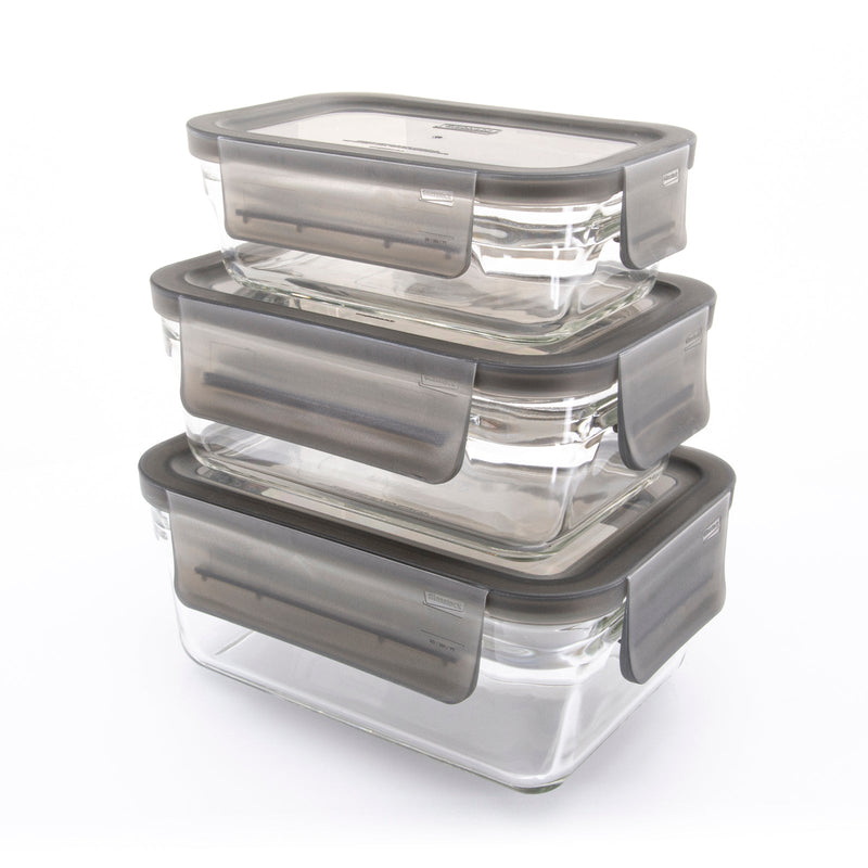 Glasslock Oven Smart - Lote de 3 Recipientes Rectangulares en Vidrio Templado, Aptos Horno