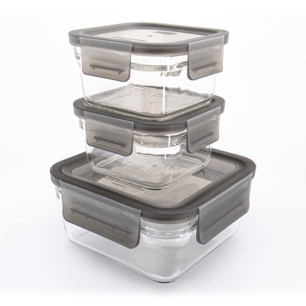 Glasslock Oven Smart - Lote de 3 Recipientes Cuadrados en Vidrio Templado, Aptos Horno
