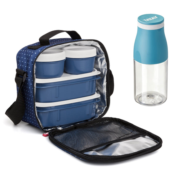 TATAY - Kit Bolsa Térmica Porta Alimentos Urban Food Casual y Botella Urban Drink, Dots Azul