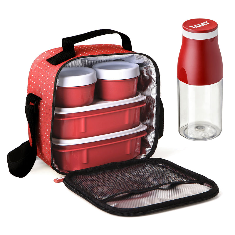 TATAY Kit Bolsa Térmica Porta Alimentos Urban Food y Botella Urban Drink, Dots Rojo