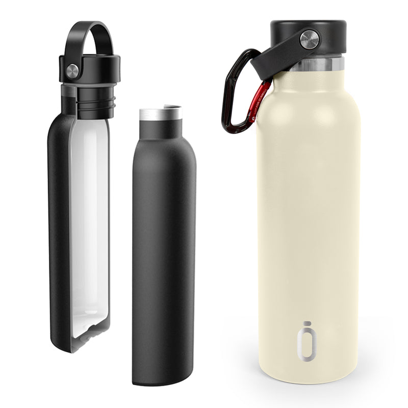 Runbott Sport - Botella Térmica de 0.6L con Doble Pared de Acero y Capa Cerámica. Nata