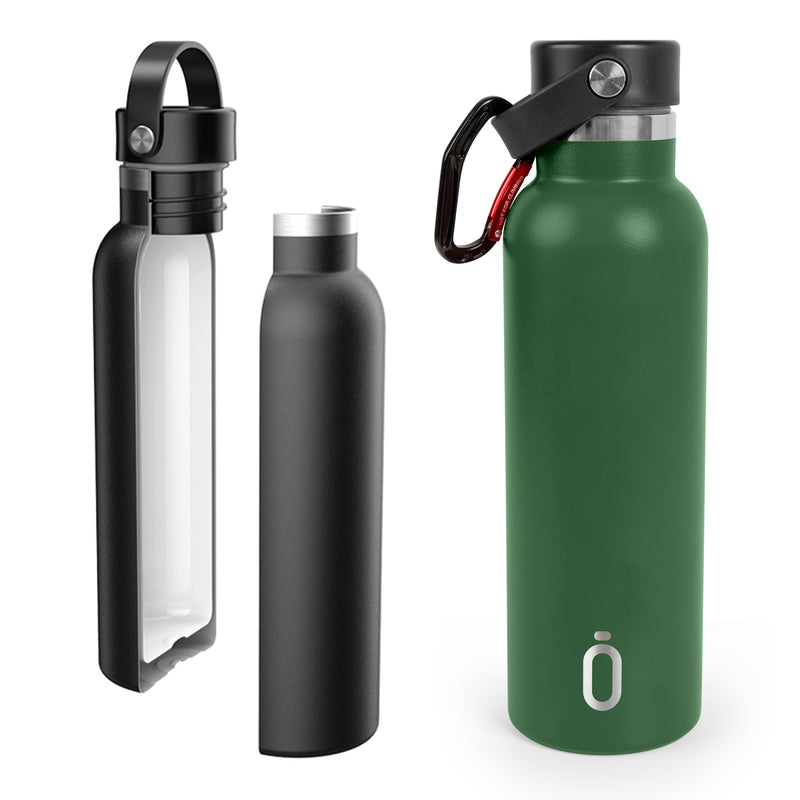 Runbott Sport - Botella Térmica de 0.6L con Doble Pared de Acero y Capa Cerámica. Oliva