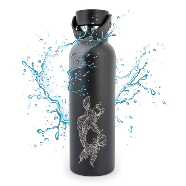 Runbott Fish Koi - Botella Térmica Sport de 0.6L con Interior Cerámico. Negro