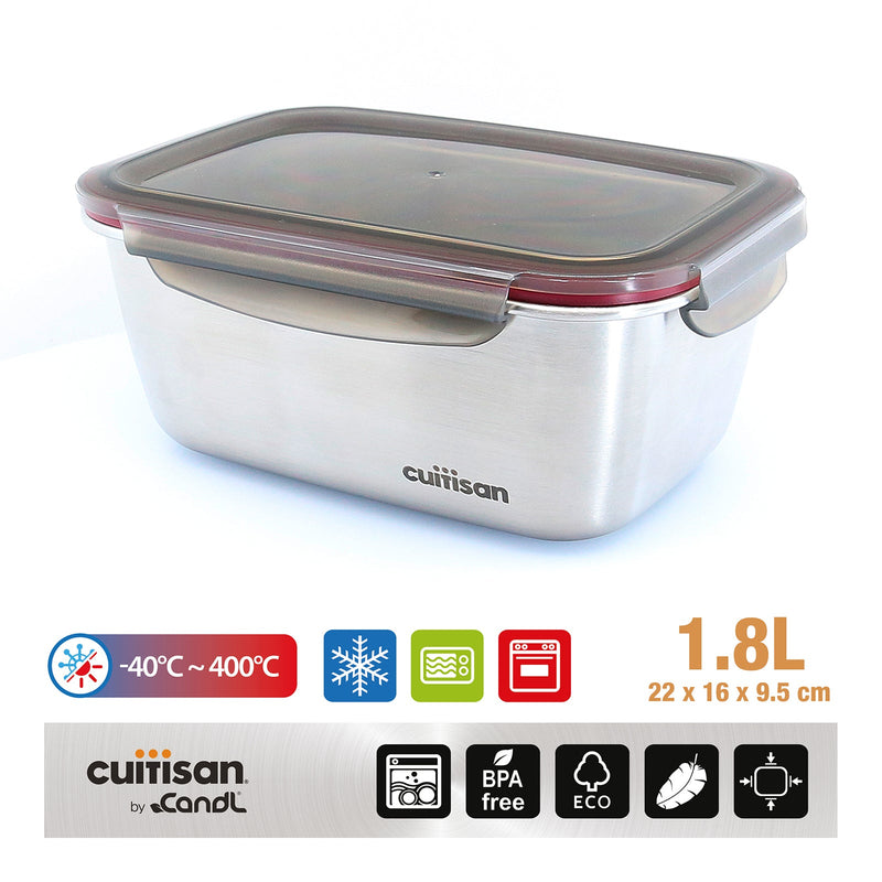 Cuitisan Flora - Recipiente Hermético 1.8L en Acero Inoxidable. Apto Microondas