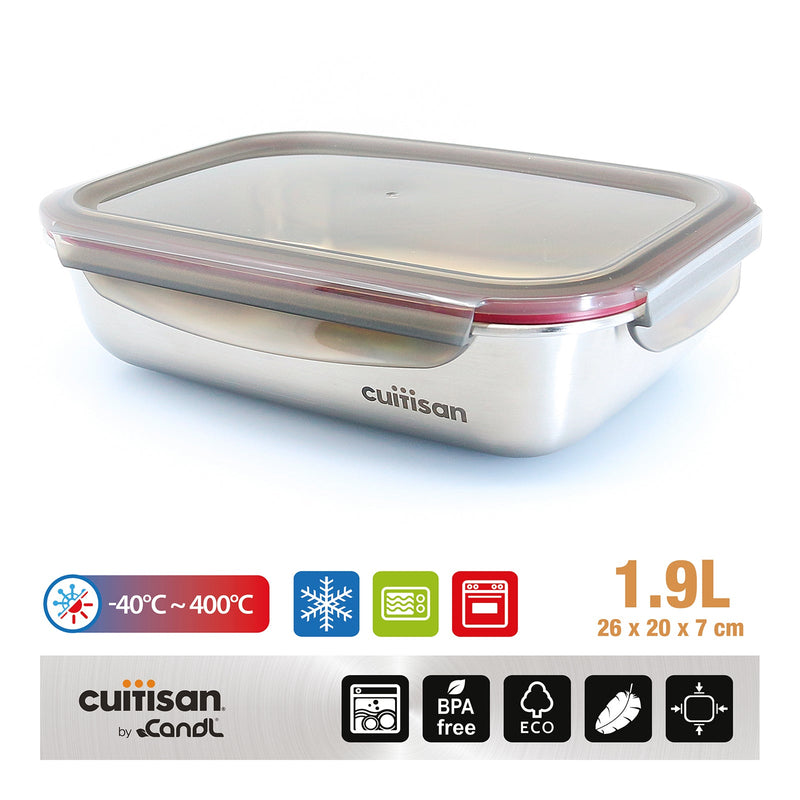 Cuitisan Flora - Recipiente Hermético 1.9L en Acero Inoxidable. Apto Microondas