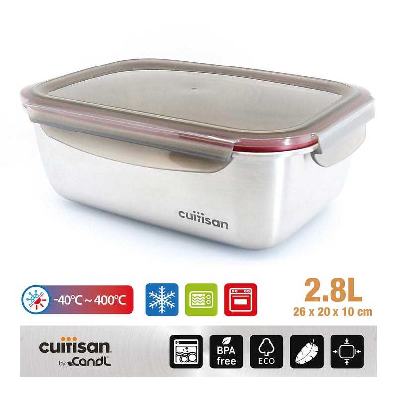 Cuitisan Flora - Recipiente Hermético 2.8L en Acero Inoxidable. Apto Microondas