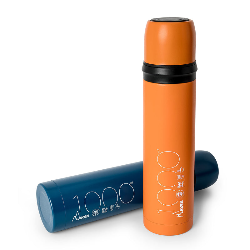 LAKEN - Termo para Líquidos 1L en Acero Inoxidable con Tapón Vaso. Naranja