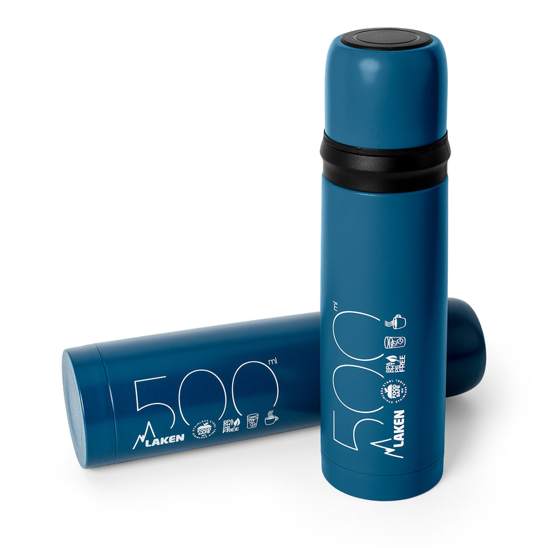 LAKEN - Termo para Líquidos 0.5L en Acero Inoxidable con Tapón Vaso. Azul