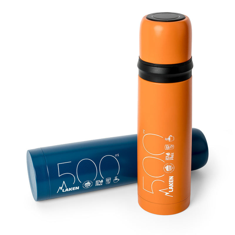 LAKEN - Termo para Líquidos 0.5L en Acero Inoxidable con Tapón Vaso. Naranja