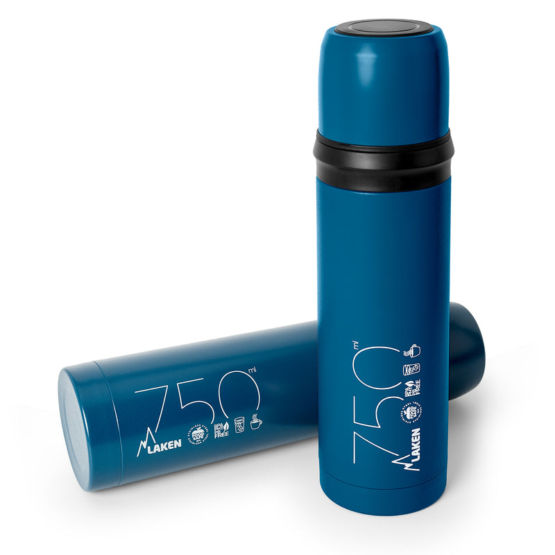 LAKEN - Termo para Líquidos 0.75L en Acero Inoxidable con Tapón Vaso. Azul