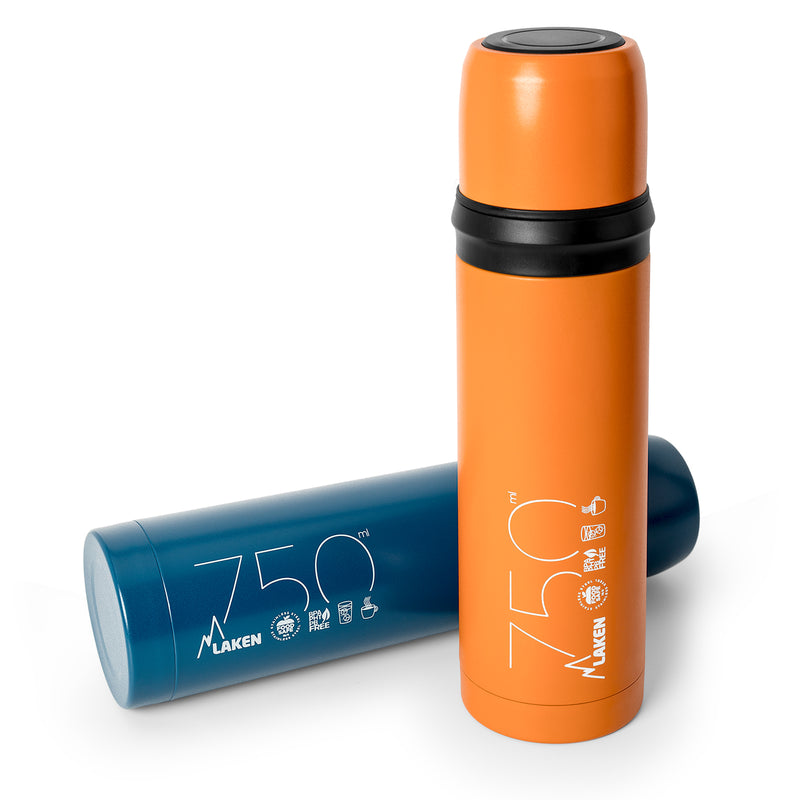 LAKEN - Termo para Líquidos 0.75L en Acero Inoxidable con Tapón Vaso. Naranja