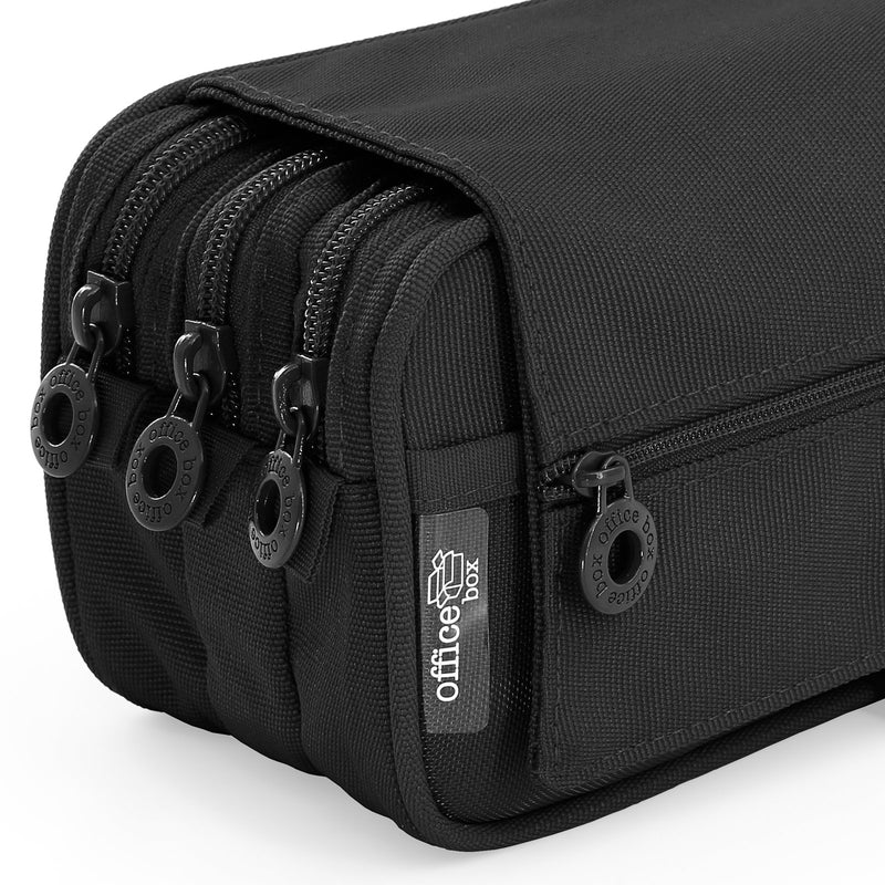 Estuche Portatodo Triple con Tres Cremalleras Negro