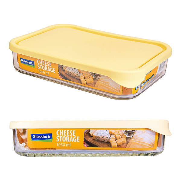 Glasslock Cheese - Recipiente Rectangular en Vidrio para Quesos y Embutidos, 1050 ml