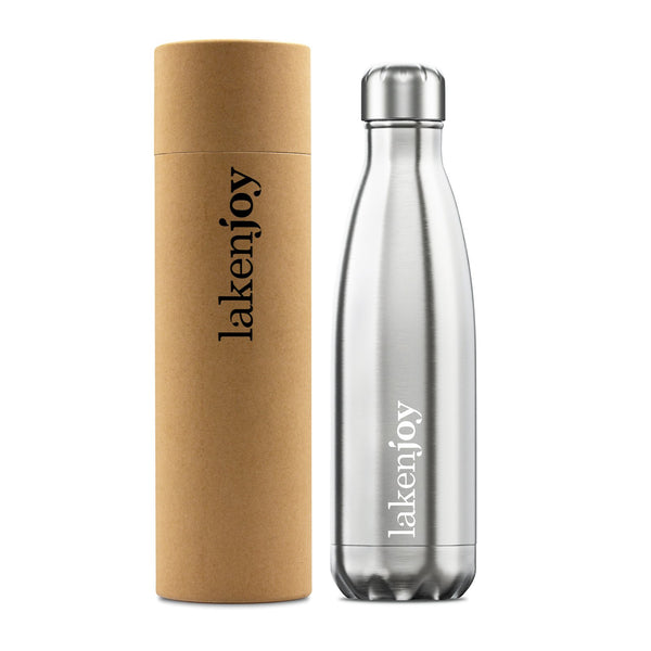LAKEN Joy - Botella Térmica de 0.5L en Acero Inoxidable con Estuche de Cartón. Plata