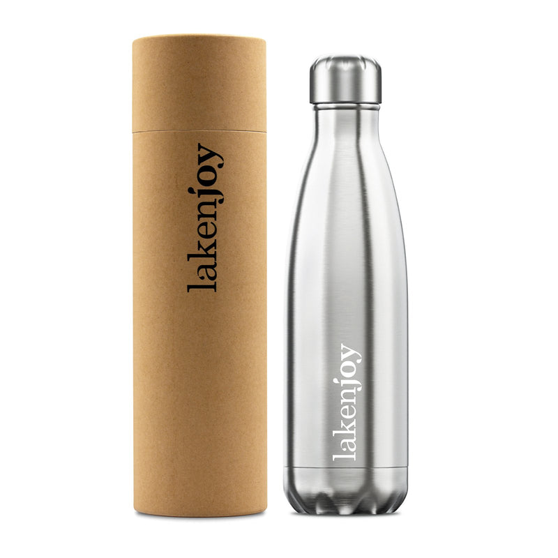 LAKEN Joy - Botella Térmica de 0.5L en Acero Inoxidable con Estuche de Cartón. Plata
