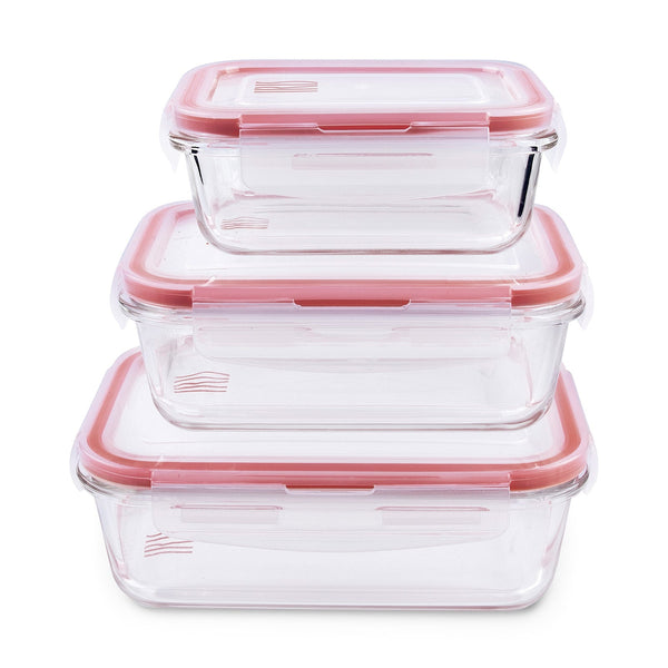 IRIS - Lote de 3 Recipientes Rectangulares Herméticos en Vidrio Borosilicato