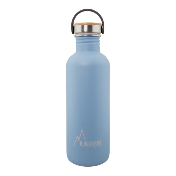 LAKEN Basic Steel Bambú - Botella de Agua 1L en Acero Inoxidable con Asa. Azul