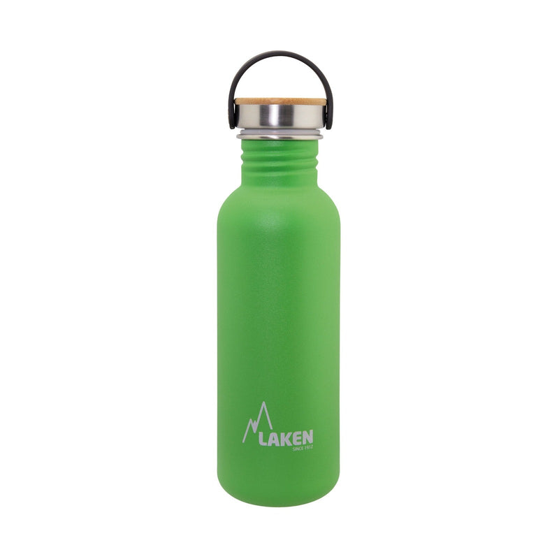 LAKEN Basic Steel Bambú - Botella de Agua 0.75L en Acero Inoxidable con Asa. Verde